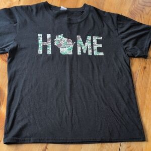 Black T-Shirt with Camouflage HOME Print